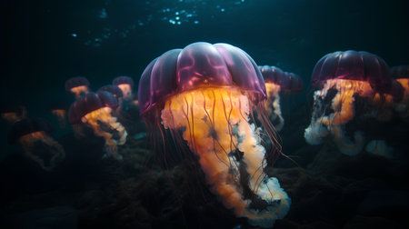 Jellyfish in the sea. Underwater world. 3d renderingの素材