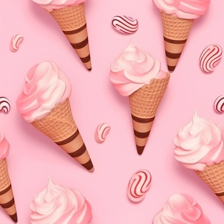 Seamless pattern with pink ice cream cones on pink background.の素材