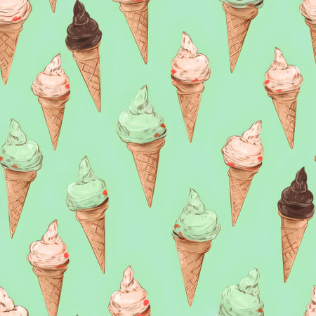 Seamless pattern with ice cream in a waffle cone.の素材