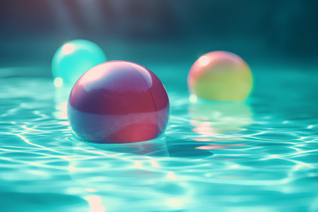 Colorful Easter eggs floating in the water. 3D rendering.の素材
