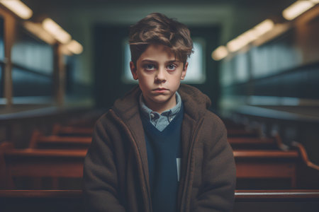 Portrait of a young man in a church. Looking at camera.の素材