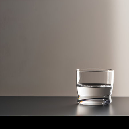 Glass of water on a black table against the wall. 3d renderingの素材
