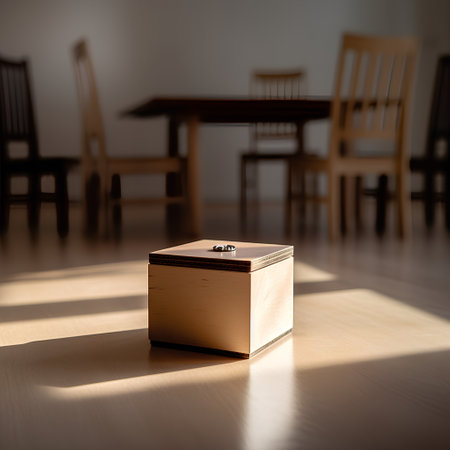 Wooden box on the floor in the room. 3d renderingの素材