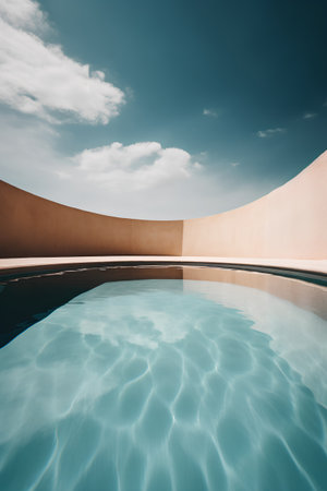 Swimming pool with blue water and sky. 3d render.の素材