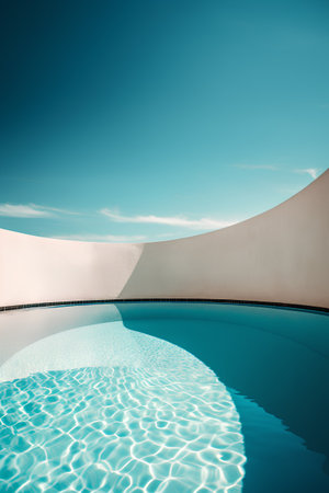 Swimming pool in a villa with blue sky and white cloudsの素材