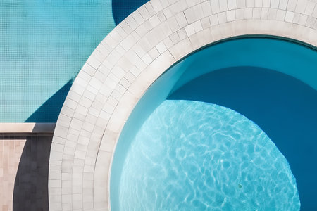 Swimming pool with blue water and white tiles. 3d renderingの素材