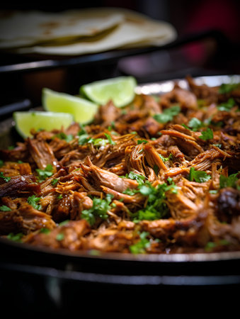 Traditional mexican tacos with beef, served with lime and parsleyの素材