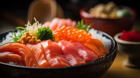 Sashimi japanese food style on wooden table background.の素材