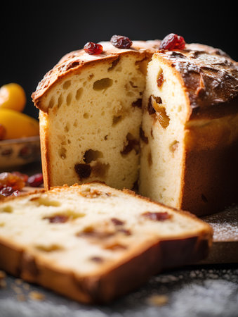 Panettone - traditional Italian Christmas cake with raisins and dried fruitsの素材