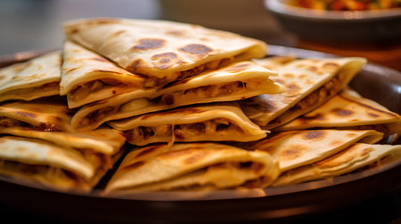 Stack of thin pancakes on wooden plate. Selective focus. Toned.の素材