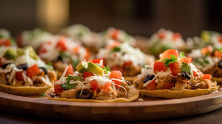 Mexican tacos with guacamole, avocado, tomatoes and cheeseの素材