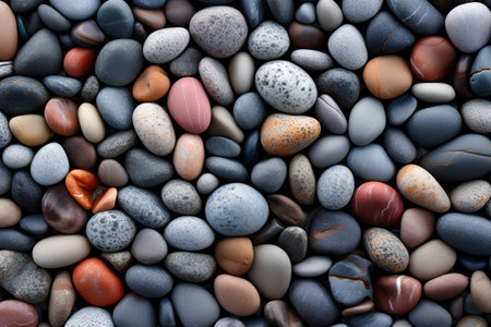 Colorful pebbles background. Top view, flat lay.の素材