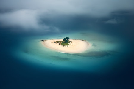 Aerial view of small island in the middle of the ocean.の素材