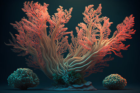 3d render of a coral reef in blue and orange colors.の素材