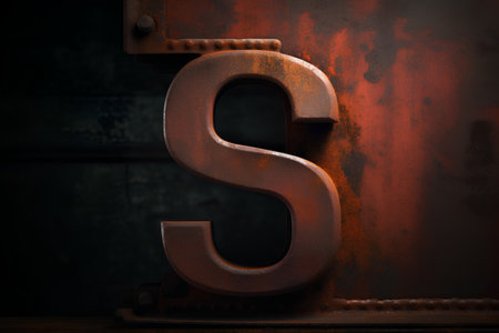 Old rusty metal letter on a dark background. 3d illustration.の素材