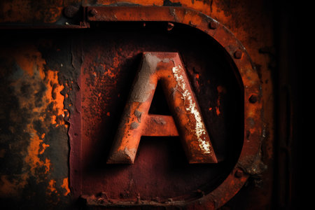 Letter A rusty metal. 3d illustration. Vintage rusty font.の素材