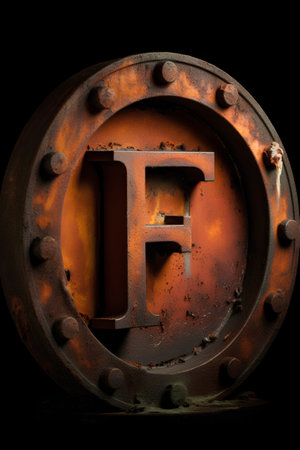 3D Illustration of a Rusty Steam Locomotive Letter Fの素材