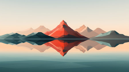 Mountains in the water. Landscape with a lake. Vector illustration.の素材
