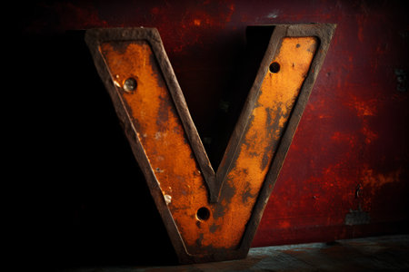 Old rusty letter V on grunge background. 3d illustration.の素材