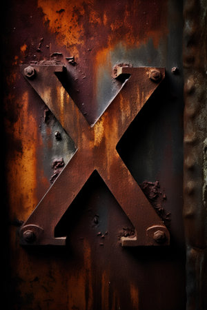 Metal letter X on the background of rusty iron. 3d renderingの素材