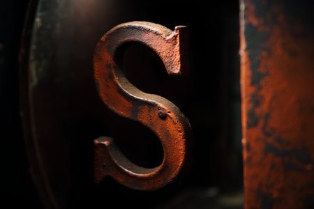 Old rusty metal letter S close-up. 3D rendering.の素材