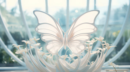 Butterfly and white daffodils. 3d renderingの素材