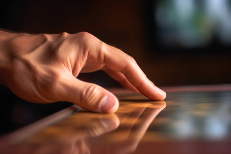 Closeup of male hand using digital tablet with shallow depth of fieldの素材