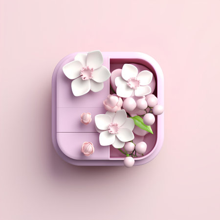 3d render of gift box with orchid flowers on pink backgroundの素材