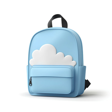 Blue school backpack with cloud on a white background. 3d renderingの素材