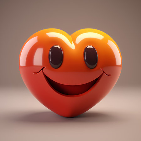 Smiling heart face emoticon 3d render on gray background.の素材