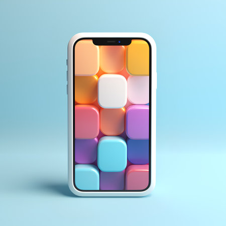 Realistic smartphone mockup with colorful geometric background. Vector illustration.の素材