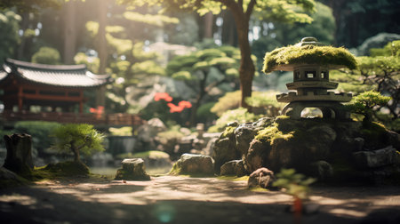 Japanese garden in the morning light. Japanese style. Selective focus.の素材