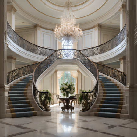 Luxury interior design of a luxury hotel with elegant stairwayの素材