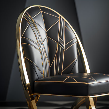 Black leather armchair with gold pattern on a black background. 3d renderingの素材