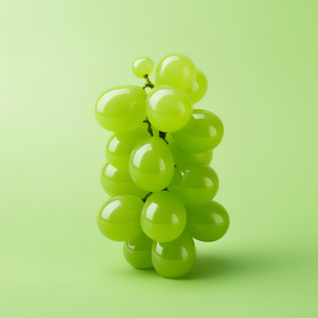 Bunch of green grapes on a green background. 3d illustrationの素材