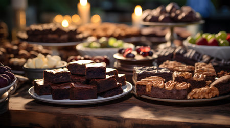 Chocolate cakes on a wooden table. Selective focus. Toned.の素材