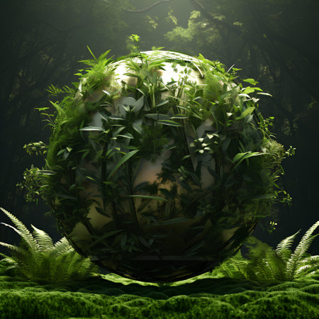 3d render of green planet with grass and ferns.の素材