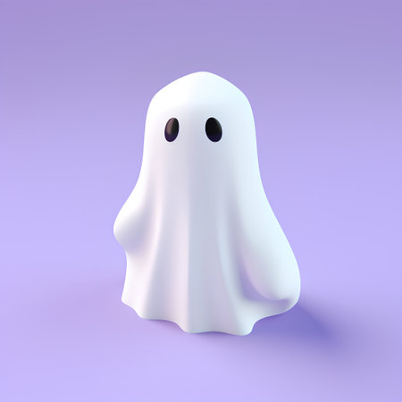 Halloween ghost on purple background. 3d illustration. Minimal style.の素材