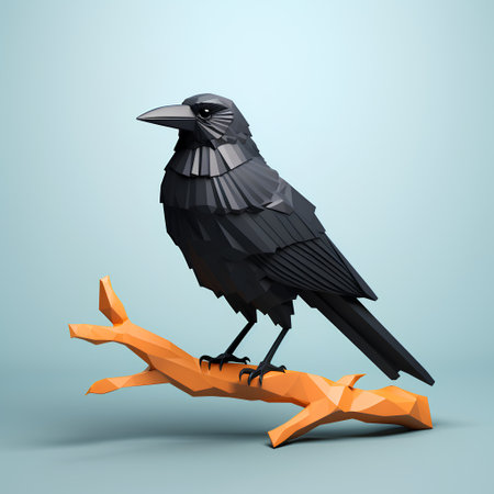 Crow on a branch. 3d rendering, 3d illustration.の素材