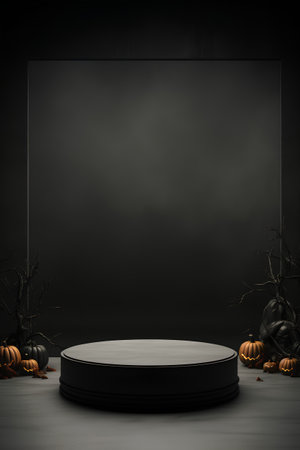 Halloween scene with black podium. 3d render illustration mock upの素材