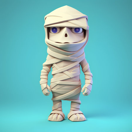 3d render of mummy in mummy costume on turquoise backgroundの素材