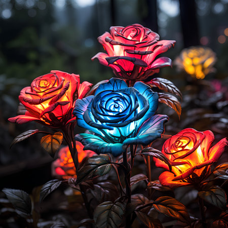 Colorful roses in the garden at night. Selective focus.の素材