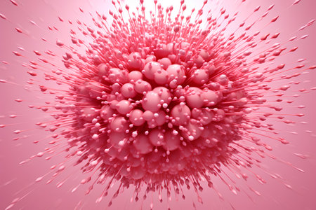 Abstract 3d rendering of pink sphere with particles on pink background.の素材