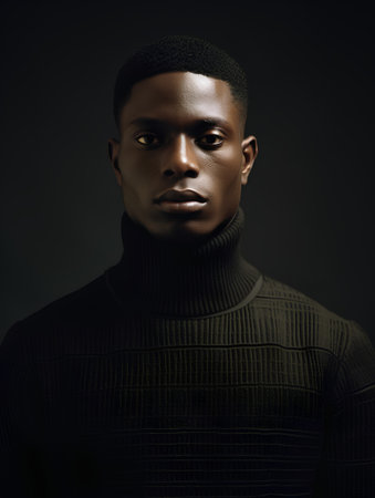 Portrait of a handsome african american man in a knitted sweater.の素材