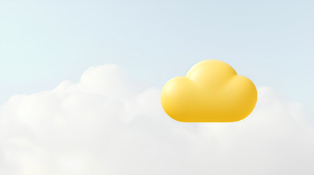 Cloud computing concept. 3D render of yellow cloud on blue sky backgroundの素材