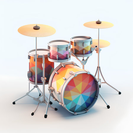 Drums set isolated on white background. 3d render. Music concept.の素材