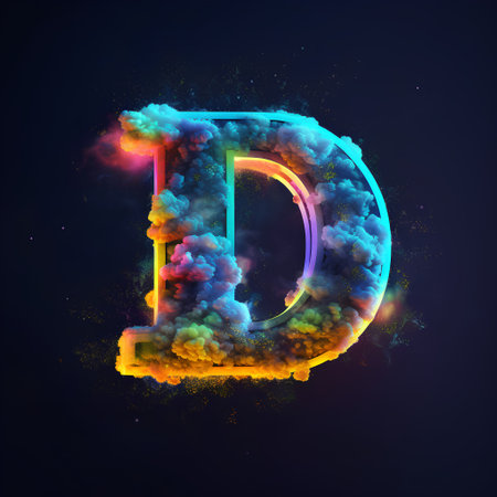 Colorful smoke font. Letter D. 3D rendering isolated on dark backgroundの素材