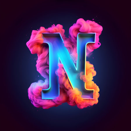 Fluid letter N, colorful smoke font. 3D renderingの素材