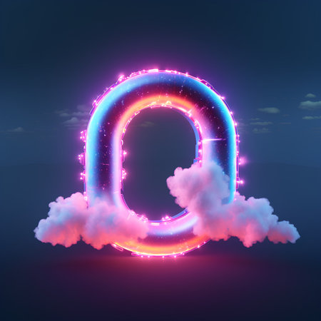 Glowing letter Q in the form of a cloud. Vector illustrationの素材