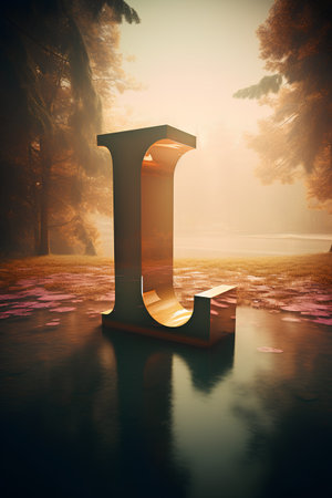 Alphabet letter L in the forest. 3D render illustration.の素材